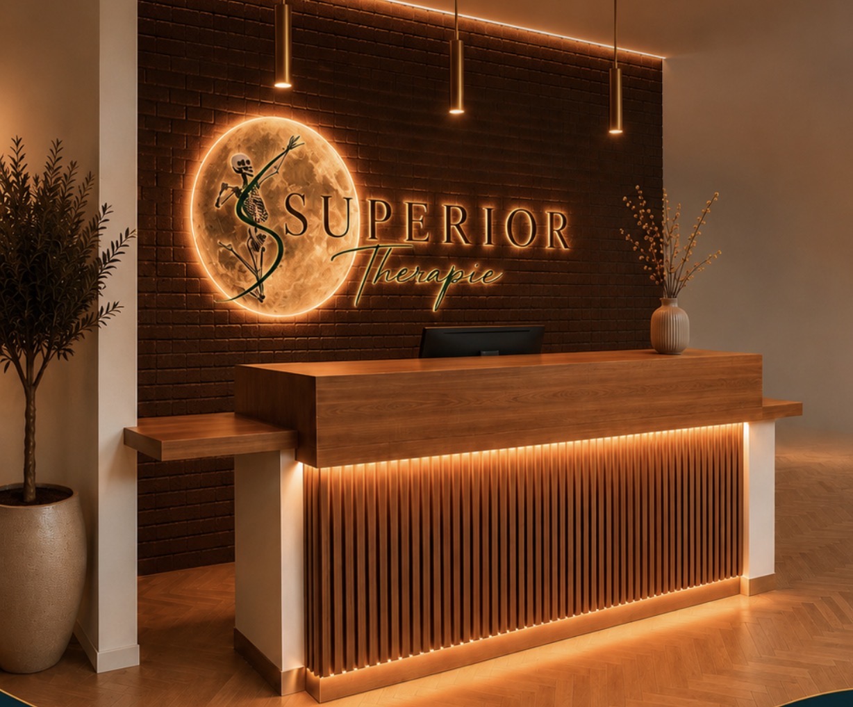 Rezeption mit beleuchtetem Superior Therapie Logo